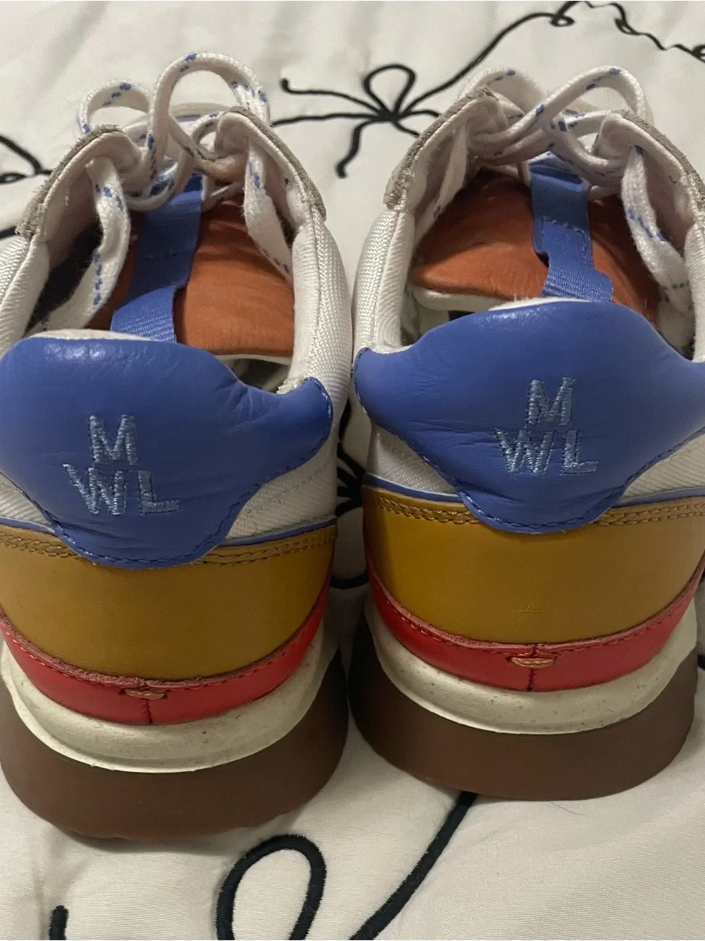 Madewell White and Blue Retro-Style Sneakers with Tan Suede - Picture 3 of 6
